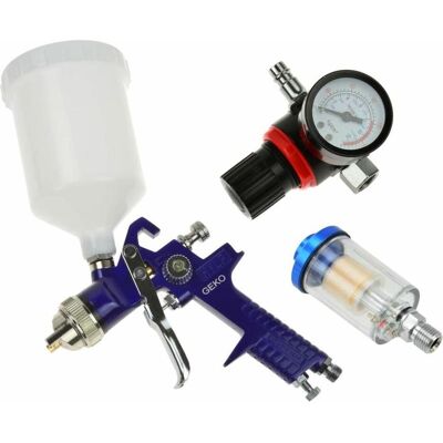 GEKO, Soufflette à air comprimé, Pistolet à peinture 1,4 mm avec régulateur et vidange - Publicité GEKO, Soufflette à air comprimé, Pistolet à peinture 1,4 mm avec régulateur et vidange - Publicité