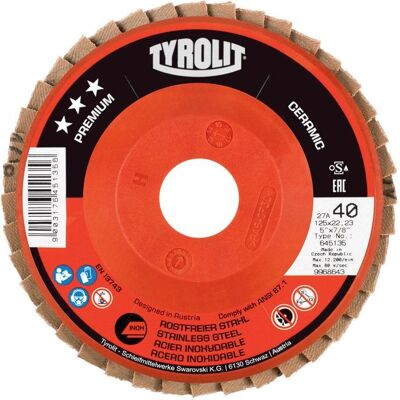 Tyrolit - Premium Ceramic - 125mm - K60 - Disque à lamelles - Publicité Tyrolit - Premium Ceramic - 125mm - K60 - Disque à lamelles - Publicité