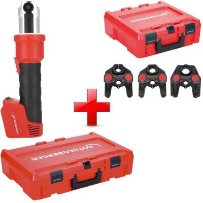 Rothenberger, Outil de presse, ROMAX NANO Akku Pressmaschine 18 V 34 kN CAS + 3 tlg. TH Pressbacken Set + Rocase - (Presse à tube) - Publicité Rothenberger, Outil de presse, ROMAX NANO Akku Pressmaschine 18 V 34 kN CAS + 3 tlg. TH Pressbacken Set + Rocase - (Presse à tube) - Publicité