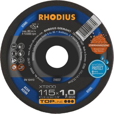 Disque de coupe Rhodius XT200 - Acier, Céramique, Faible étincelle - 115mm - Publicité Disque de coupe Rhodius XT200 - Acier, Céramique, Faible étincelle - 115mm - Publicité
