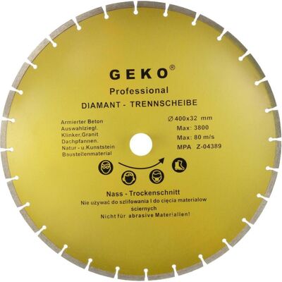 GEKO, Lame de scie, Disque à tronçonner diamanté à segments, 400x8x32mm - Publicité GEKO, Lame de scie, Disque à tronçonner diamanté à segments, 400x8x32mm - Publicité