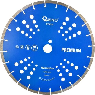 GEKO, Lame de scie, Disque à tronçonner diamanté à segments, 350x10x32mm - Publicité GEKO, Lame de scie, Disque à tronçonner diamanté à segments, 350x10x32mm - Publicité