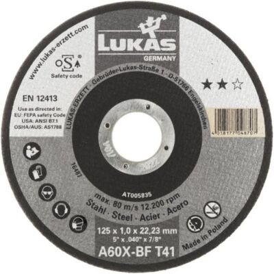 Lukas, Lame de scie, Disque à tronçonner T41 pour acier 115x1 mm droit - Publicité Lukas, Lame de scie, Disque à tronçonner T41 pour acier 115x1 mm droit - Publicité