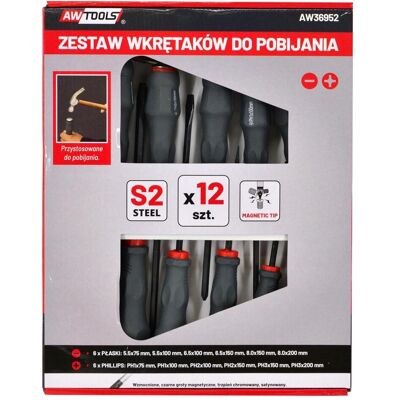 Ensemble de tournevis Awtools - Plat, Cruciforme - 12 pcs - Publicité Ensemble de tournevis Awtools - Plat, Cruciforme - 12 pcs - Publicité
