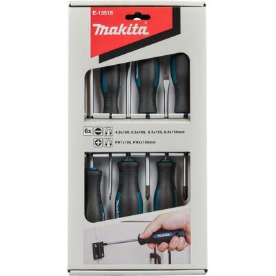 Makita, Tournevis, Zubehör E-13518 Schraubendreher-Satz 6-teilig PH/SL PH1/PH2/SL4/SL5,5/SL6,5/SL8 - Publicité Makita, Tournevis, Zubehör E-13518 Schraubendreher-Satz 6-teilig PH/SL PH1/PH2/SL4/SL5,5/SL6,5/SL8 - Publicité