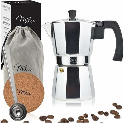 Milu Cafetière espresso argentée, 2 tasses, Cafetière moka, Argent - Publicité Milu Cafetière espresso argentée, 2 tasses, Cafetière moka, Argent - Publicité