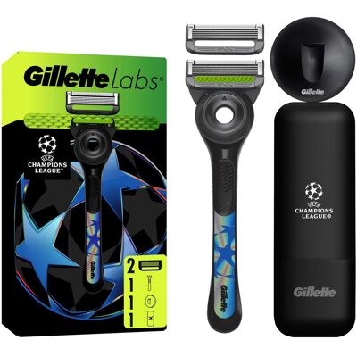 Gillette Rasoir, Rasoir Labs à 2 lames + étui de voyage fin « UEFA Champions League » - Publicité Gillette Rasoir, Rasoir Labs à 2 lames + étui de voyage fin « UEFA Champions League » - Publicité