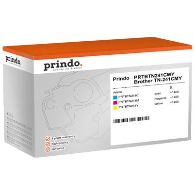Prindo, Cartouche d'impression, compatible avec Brother TN-241CMY (C, M, Y) - Publicité Prindo, Cartouche d'impression, compatible avec Brother TN-241CMY (C, M, Y) - Publicité