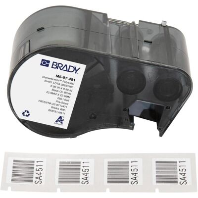 Brady, Rouleau d’étiquettes, M5-97-481, polyester, noir sur blanc, mat, 22.86 x 22.86 mm, permanent (280 E.) - Publicité Brady, Rouleau d’étiquettes, M5-97-481, polyester, noir sur blanc, mat, 22.86 x 22.86 mm, permanent (280 E.) - Publicité