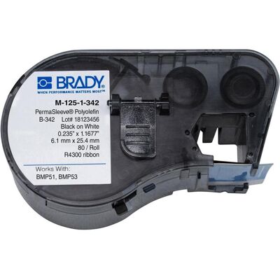 Brady, Rouleau d’étiquettes, M-125-1-342, Manchon Permasle, polyoléfine thermorétractable, noir sur blanc, 25,78 x 6mm, f. (en - Publicité Brady, Rouleau d’étiquettes, M-125-1-342, Manchon Permasle, polyoléfine thermorétractable, noir sur blanc, 25,78 x 6mm, f. (en - Publicité