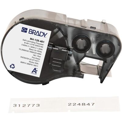 Brady, Rouleau d’étiquettes, M4-126-461, polyester, noir sur blanc/transparent, 15.24 x 25.40(45.72) mm, auto-laminant - Publicité Brady, Rouleau d’étiquettes, M4-126-461, polyester, noir sur blanc/transparent, 15.24 x 25.40(45.72) mm, auto-laminant - Publicité