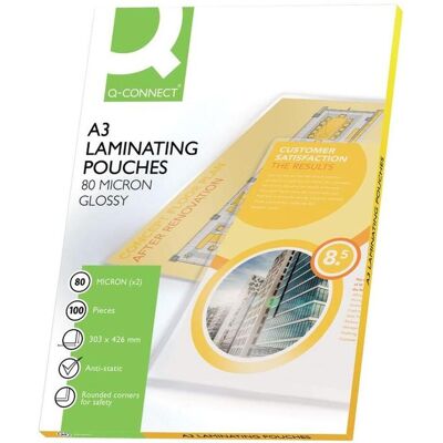 Q-Connect, Films de plastification, Films de plastification brillants (A3, 100 pcs, 80 µm) - Publicité Q-Connect, Films de plastification, Films de plastification brillants (A3, 100 pcs, 80 µm) - Publicité