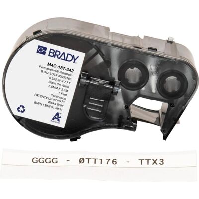 Brady, Rouleau d’étiquettes, M4C-187-342, Manchon perméable, polyoléfine thermorétractable, noir sur blanc, 8,50 mm x 2,13 m - Publicité Brady, Rouleau d’étiquettes, M4C-187-342, Manchon perméable, polyoléfine thermorétractable, noir sur blanc, 8,50 mm x 2,13 m - Publicité