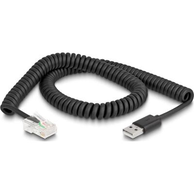Delock Câble spiralé RJ50 vers USB 2.0 type A pour scanner de codes-barres 2 m, Lecteur de codes barres : accessoires - Publicité Delock Câble spiralé RJ50 vers USB 2.0 type A pour scanner de codes-barres 2 m, Lecteur de codes barres : accessoires - Publicité
