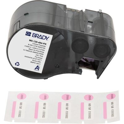 Brady, Rouleau d’étiquettes, M5-120-494-PK, polyester, noir sur rose/blanc, brillant, 25,40 x 12,70 mm, étiquette de couverture ⌀ - Publicité Brady, Rouleau d’étiquettes, M5-120-494-PK, polyester, noir sur rose/blanc, brillant, 25,40 x 12,70 mm, étiquette de couverture ⌀ - Publicité