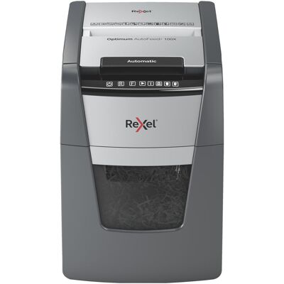 Rexel, Destructeur de documents, Optimum Autofeed+ 100X (Coupe de particules) - Publicité Rexel, Destructeur de documents, Optimum Autofeed+ 100X (Coupe de particules) - Publicité