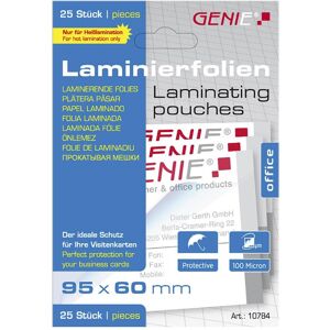 Genie, Films de plastification, Pochettes à plastifier 25 au format carte de visite - Films (95 x 60 mm, 25 pcs, 100 µm) - Publicité Genie, Films de plastification, Pochettes à plastifier 25 au format carte de visite - Films (95 x 60 mm, 25 pcs, 100 µm) - Publicité