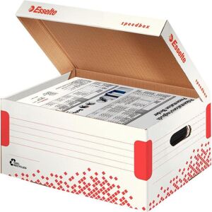 Dymo Archivage + classement, Esselte Boîte d'archives à couvercle rabattant SPEEDBOX, DIN A4, blanc/rouge, pour format DIN A4+ (A4) - Publicité Dymo Archivage + classement, Esselte Boîte d'archives à couvercle rabattant SPEEDBOX, DIN A4, blanc/rouge, pour format DIN A4+ (A4) - Publicité