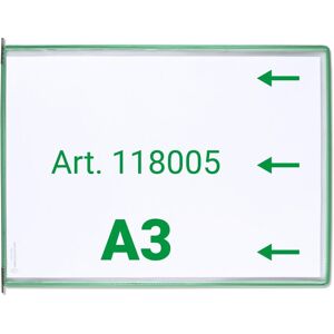 Tarifold, Panneau d'information, 10 plaques pochettes avec 5 cavaliers à clipser A3 paysage vert, ouverture sur le côté - Publicité Tarifold, Panneau d'information, 10 plaques pochettes avec 5 cavaliers à clipser A3 paysage vert, ouverture sur le côté - Publicité