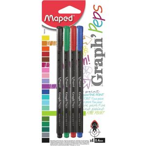 Maped, Crayon à papier + critérium, Feutres Fin Graph Peps X4, Coloris Assortis (0.40 mm, 4x) - Publicité Maped, Crayon à papier + critérium, Feutres Fin Graph Peps X4, Coloris Assortis (0.40 mm, 4x) - Publicité