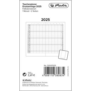 Herlitz, Agenda, Agenda de poche de rechange 2025 Calendrier dépliant, 1 mois=2 pages - Publicité Herlitz, Agenda, Agenda de poche de rechange 2025 Calendrier dépliant, 1 mois=2 pages - Publicité