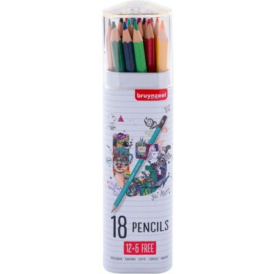 Bruynzeel Marque Modèle Crayons de Couleur - 18 en Boîte - Publicité Bruynzeel Marque Modèle Crayons de Couleur - 18 en Boîte - Publicité