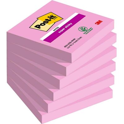 Post-it, Notes adhésives, Papillons adhésifs Super Sticky extra-forts rose 6 blocs (76 x 76 mm) - Publicité Post-it, Notes adhésives, Papillons adhésifs Super Sticky extra-forts rose 6 blocs (76 x 76 mm) - Publicité