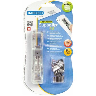Rapesco Attaches, Supaclip 40 - Transparent - 1 pièce(s) - 40 feuilles - Acier inoxydable - 105 mm - 205 m (25x) - Publicité Rapesco Attaches, Supaclip 40 - Transparent - 1 pièce(s) - 40 feuilles - Acier inoxydable - 105 mm - 205 m (25x) - Publicité