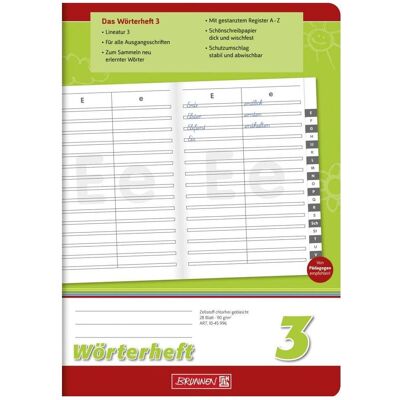 Brunnen, Cahier + bloc-notes, Cahier d'école Cahier de mots Ligné 3 DIN A5 sans marge, 16 feuilles (A5, Non contraignant) - Publicité Brunnen, Cahier + bloc-notes, Cahier d'école Cahier de mots Ligné 3 DIN A5 sans marge, 16 feuilles (A5, Non contraignant) - Publicité