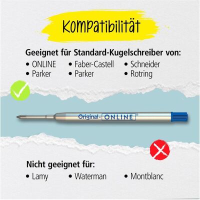 Online, Cartouche de rechange + encrier, Mine de stylo à bille en ligne 70038 6 pièces bleu (Bleu, 0.70 mm, 6 pcs) - Publicité Online, Cartouche de rechange + encrier, Mine de stylo à bille en ligne 70038 6 pièces bleu (Bleu, 0.70 mm, 6 pcs) - Publicité