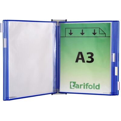 Tarifold, Panneau d'information, Système de plaques pochettes murales A3 bleu avec 10 plaques pochettes - Publicité Tarifold, Panneau d'information, Système de plaques pochettes murales A3 bleu avec 10 plaques pochettes - Publicité