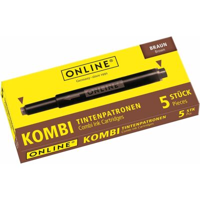 Online, Cartouche de rechange + encrier, Cartouches d'encre Combi (Marron, 12 pcs) - Publicité Online, Cartouche de rechange + encrier, Cartouches d'encre Combi (Marron, 12 pcs) - Publicité