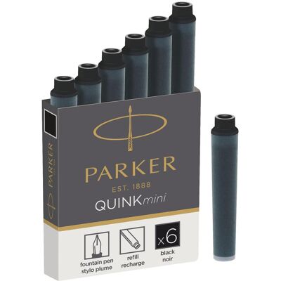 Parker Pen, Cartouche de rechange + encrier, Mini boîte Quink (Noir, 6 pcs) - Publicité Parker Pen, Cartouche de rechange + encrier, Mini boîte Quink (Noir, 6 pcs) - Publicité