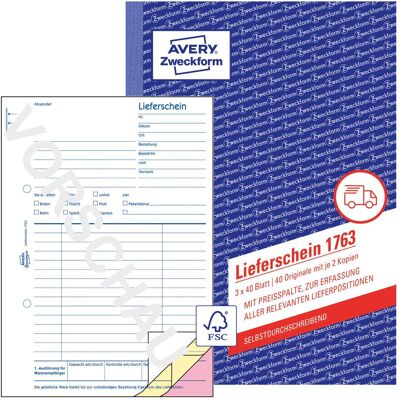 Avery Bulletin de versement, Bons de livraison avec colonne de prix (40x) - Publicité Avery Bulletin de versement, Bons de livraison avec colonne de prix (40x) - Publicité
