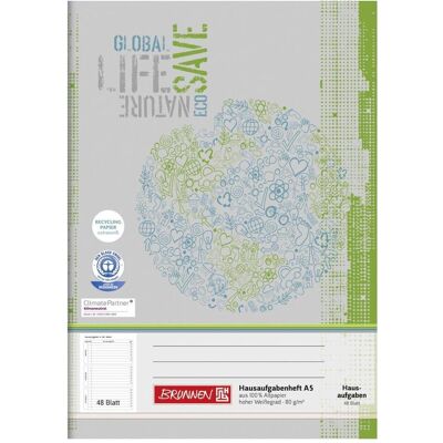Brunnen, Cahier + bloc-notes, Cahier de devoirs recyclé Ligné SL DIN A5 bordures sur le pourtour, 48 feuilles (A5) - Publicité Brunnen, Cahier + bloc-notes, Cahier de devoirs recyclé Ligné SL DIN A5 bordures sur le pourtour, 48 feuilles (A5) - Publicité