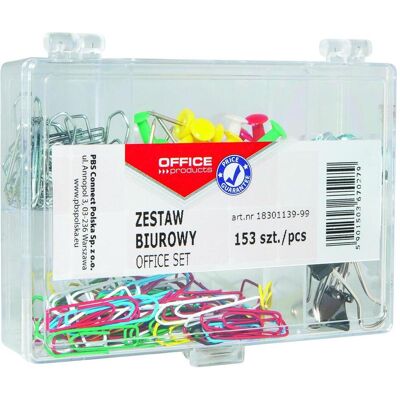 Office Products, Attaches, Set de bureau (punaises, agrafes, trombones) 153 pcs. mix - Publicité Office Products, Attaches, Set de bureau (punaises, agrafes, trombones) 153 pcs. mix - Publicité