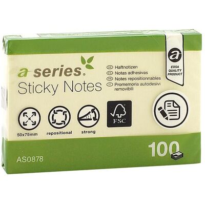 A-Series, Notes adhésives, Blocs de notes adhésives (75 x 50 mm) - Publicité A-Series, Notes adhésives, Blocs de notes adhésives (75 x 50 mm) - Publicité