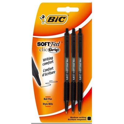 Bic, Stylo, Stylo à bille Soft Feel noir 8373952 (3x) - Publicité Bic, Stylo, Stylo à bille Soft Feel noir 8373952 (3x) - Publicité