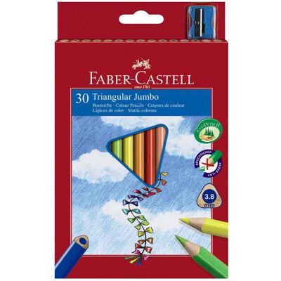 Faber-Castell, Écriture + dessin, Crayons de couleur triangulaires Jumbo, étui de 30 pièces (30x) - Publicité Faber-Castell, Écriture + dessin, Crayons de couleur triangulaires Jumbo, étui de 30 pièces (30x) - Publicité