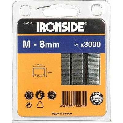 Ironside, Attaches, Agrafe 8 mm, M (3000x) - Publicité Ironside, Attaches, Agrafe 8 mm, M (3000x) - Publicité