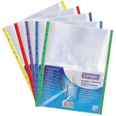 Donau Chemises à documents, PP, A4, cristal, 40 microns, bord coloré - mélange de couleurs, 25 pièc. par, Relieuse : accessoires, Multicolore, Transparent - Publicité Donau Chemises à documents, PP, A4, cristal, 40 microns, bord coloré - mélange de couleurs, 25 pièc. par, Relieuse : accessoires, Multicolore, Transparent - Publicité