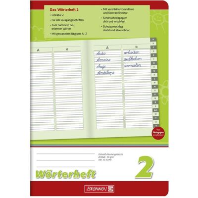 Brunnen, Cahier + bloc-notes, Cahier d'école Cahier de mots Ligné 2 DIN A5 sans marge, 16 feuilles (A5) - Publicité Brunnen, Cahier + bloc-notes, Cahier d'école Cahier de mots Ligné 2 DIN A5 sans marge, 16 feuilles (A5) - Publicité