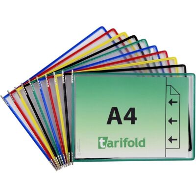 Tarifold, Panneau d'information, 20 plaques pochettes avec 5 cavaliers DIN A4 paysage, couleurs assorties, ouverture en haut - Publicité Tarifold, Panneau d'information, 20 plaques pochettes avec 5 cavaliers DIN A4 paysage, couleurs assorties, ouverture en haut - Publicité