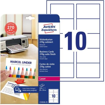 Avery Papier, Cartes de visite premium (A4, 250 feuilles) - Publicité Avery Papier, Cartes de visite premium (A4, 250 feuilles) - Publicité