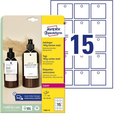 Avery Étiquettes, Zweckform Étiquettes, carton, 185 g/qm, 50 x 50 mm, blanc microperforation extra fine, recto-verso - Publicité Avery Étiquettes, Zweckform Étiquettes, carton, 185 g/qm, 50 x 50 mm, blanc microperforation extra fine, recto-verso - Publicité