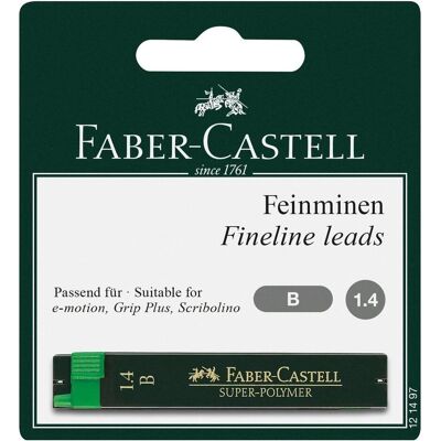 Faber-Castell, Mines de crayon, Recharge Super Polymère 1.4 mm, Noir (12 pcs, 1.40 mm, B) - Publicité Faber-Castell, Mines de crayon, Recharge Super Polymère 1.4 mm, Noir (12 pcs, 1.40 mm, B) - Publicité