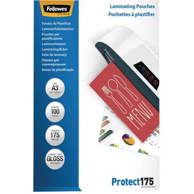 Fellowes Films de plastification, Protéger 175 (A3, 100 pcs, 175 µm) - Publicité Fellowes Films de plastification, Protéger 175 (A3, 100 pcs, 175 µm) - Publicité