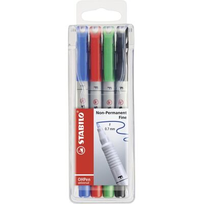 Ensemble de Marqueurs Stabilo OHPen - Noir, Bleu, Vert, Rouge - Publicité Ensemble de Marqueurs Stabilo OHPen - Noir, Bleu, Vert, Rouge - Publicité
