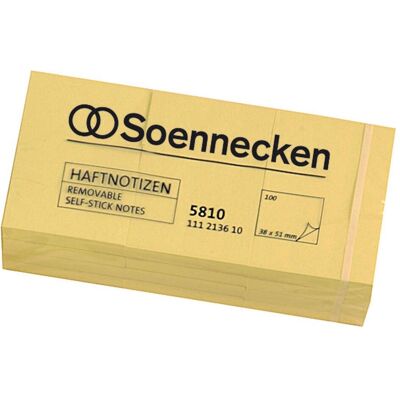 Soennecken, Notes adhésives, Note repositionnable Dimensions : 38 x 51 mm (l x h) Couleur : jaune (51 x 38 mm) - Publicité Soennecken, Notes adhésives, Note repositionnable Dimensions : 38 x 51 mm (l x h) Couleur : jaune (51 x 38 mm) - Publicité
