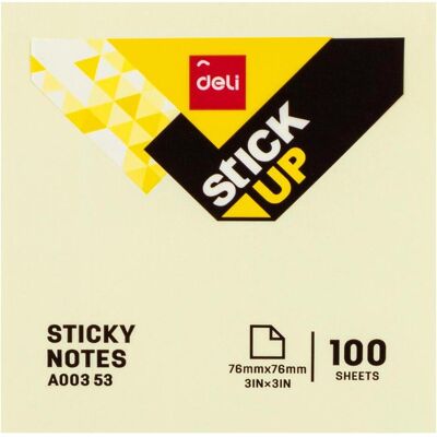 Deli, Notes adhésives, Haftnotizen 7,6x7,6 cm Stick up, 70g/m 100 Stück gelb (76 x 76 mm) - Publicité Deli, Notes adhésives, Haftnotizen 7,6x7,6 cm Stick up, 70g/m 100 Stück gelb (76 x 76 mm) - Publicité